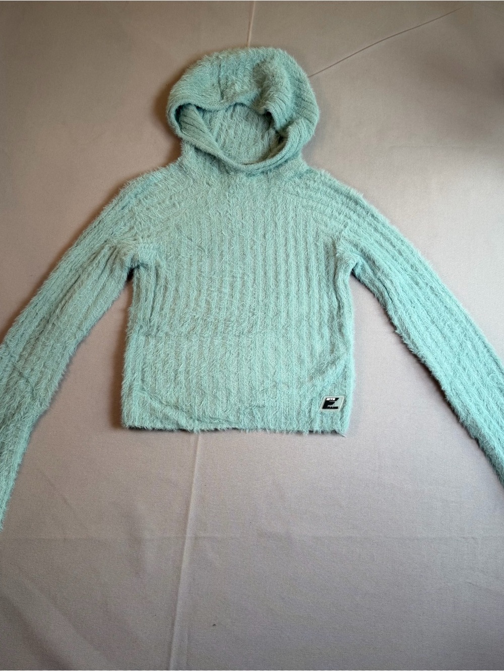 Urban Outfitters Women’s szXS Cozy Hooded Fuzzy Sweater in Light Mint Thumb Hole